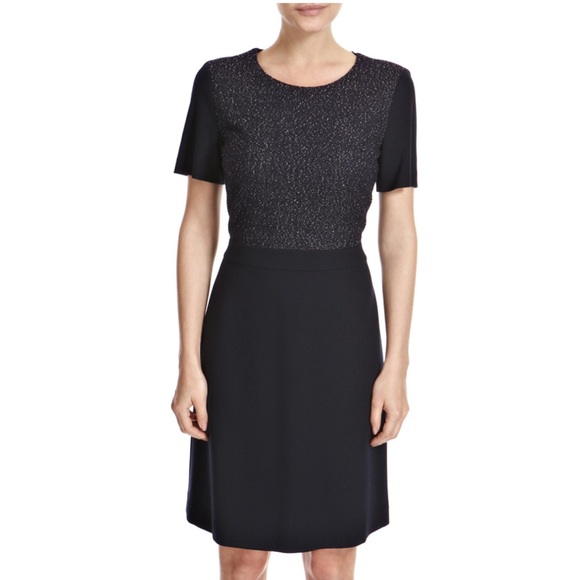 PRICE FIRM BOSS Hugo Boss Size 0 Short Sleeve Navy Haticena Tweed Dress - Picture 4 of 10
